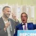 Nigel Farage and Zack Polanski in front of voting booths