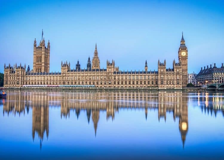 Houses of Parliament Palace of Westminster from across the Thames