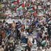 Image from Palestine protests in London. A large crowd with many Palestinian flags and placards