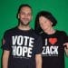 Green Party leader Zack Polanski and fashion designer Katharine Hamnett