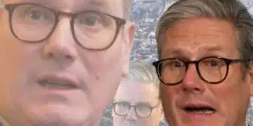 Various head shots of Keir Starmer looking worried in the middle of speaking, with his mouth slightly open in each image