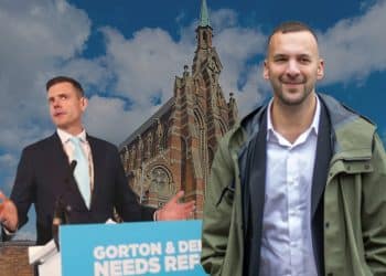 Zack Polanski and Matt Goodwin in Gorton