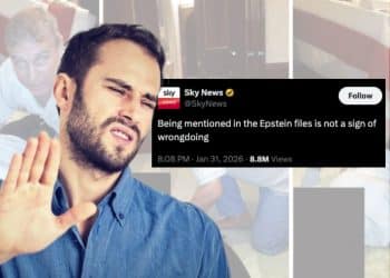A disgusted man and a tweet from Sky News Epstein