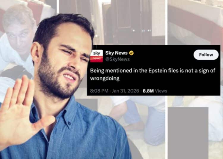 A disgusted man and a tweet from Sky News Epstein