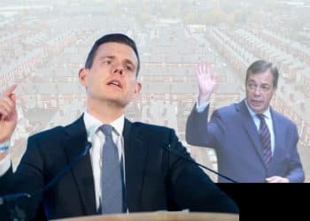 Image of Matt Goodwin with Farage behind him waving