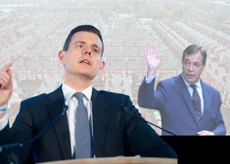 Image of Matt Goodwin with Farage behind him waving