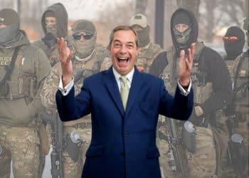 Nigel Farage in front of masked ICE agents - Reform