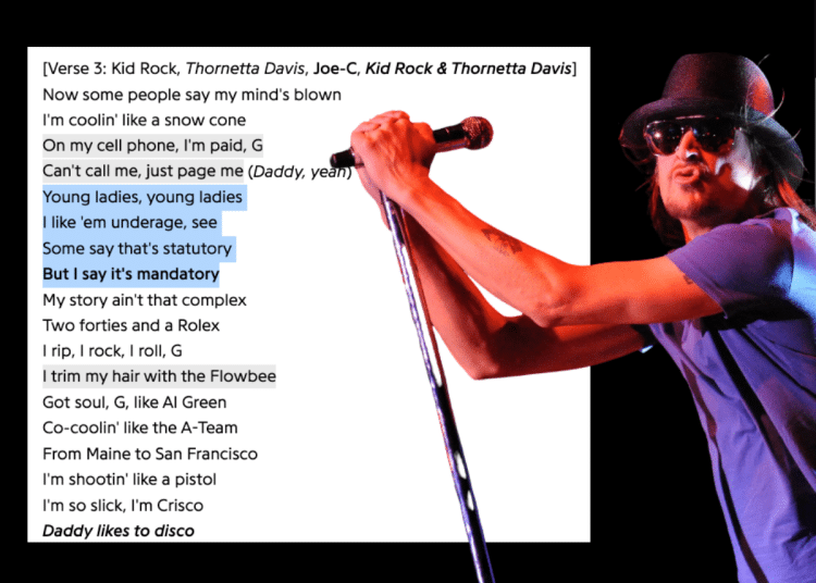 Kid Rock in front of his own lyrics