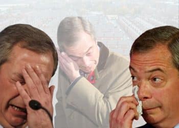 Various images of Nigel Farage crying