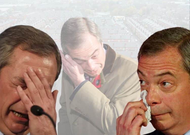 Various images of Nigel Farage crying