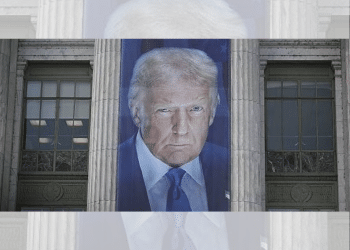 A banner of Donald Trump