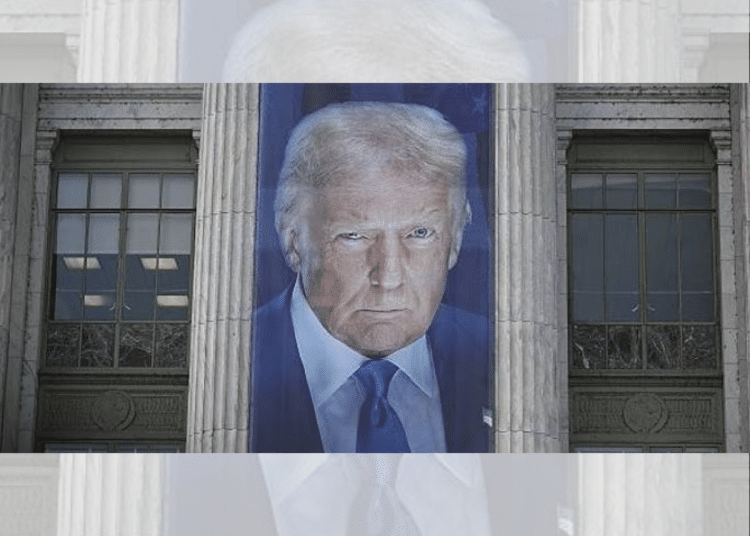 A banner of Donald Trump
