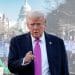 Trump superimposed over protesters