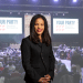 Claudia Webbe in front of Your Party conference image