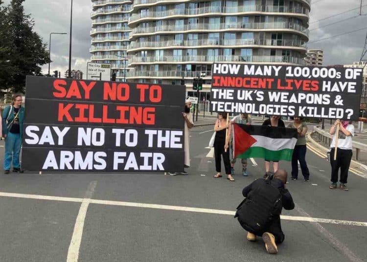 Arms trade protesters outside DSEI