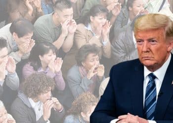 Donald Trump and people booing mAGA