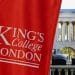 King's College London (KCL) banner hanging in front of uni buildings