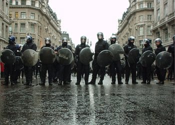 Police in riot gear in London on May Day 2001 Undercover Policing Inquiry