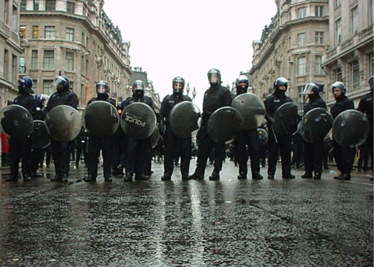 Police in riot gear in London on May Day 2001 Undercover Policing Inquiry