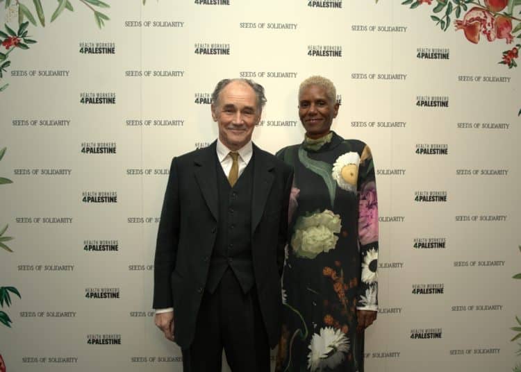 Actor Mark Rylance and model Amanda Parker at Health Workers 4 Palestine fundraising gala