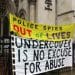 Spycops campaign banners outside Royal Courts of Justice