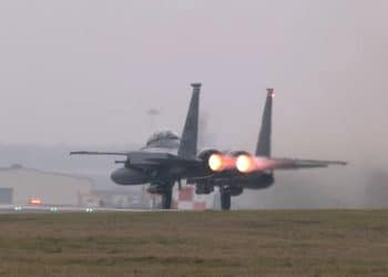 USAF F-15 takes off from RAF Lakenheath