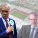 Images of Nigel Farage and Jim Ratcliffe in front of Old Trafford reform
