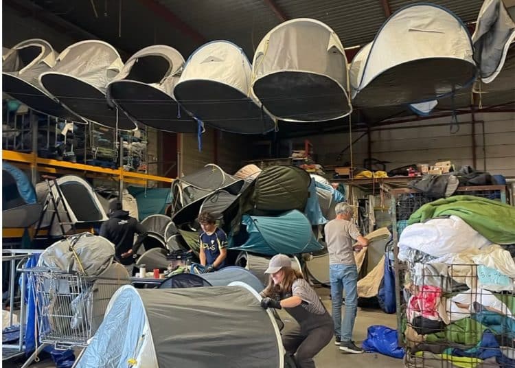 Tent storage in Calais La Capuche Mobilisée