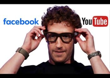 Mark Zuckerberg, the Facebook logo, and the YouTube logo