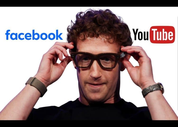 Mark Zuckerberg, the Facebook logo, and the YouTube logo