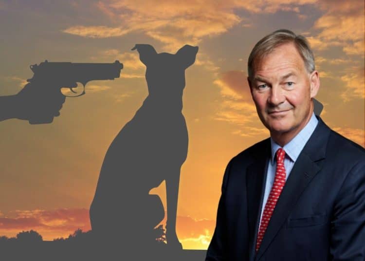 Rupert Lowe and a an image of a gun pointing at a dog