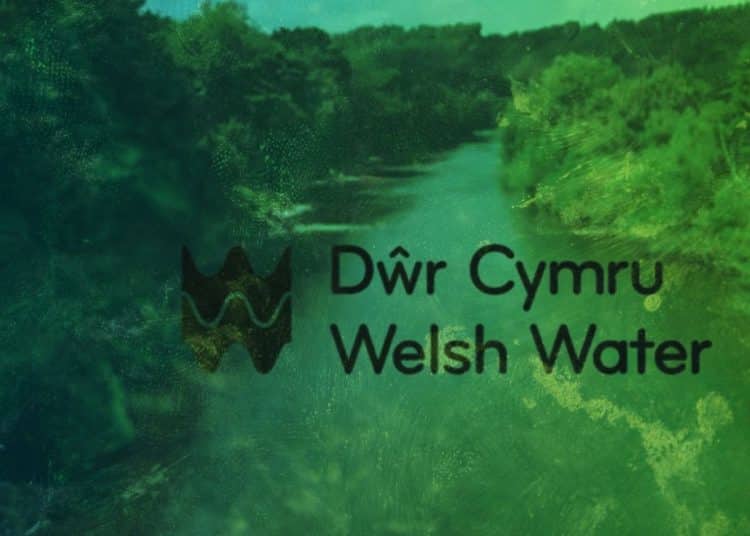 River Wye with Dwr Cymru Welsh Water's logo superimposed and a green and blue swirled colour overlay. DWP
