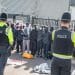 Picket at Elbit Systems factory in Filton, with police watching Pic by Barold
