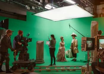 Image of actors and crew in a film studio AI training