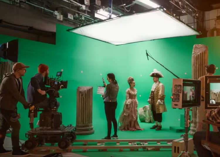 Image of actors and crew in a film studio AI training