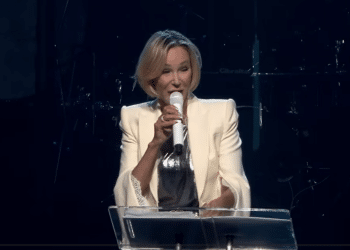 Paula White-Cain delivering a sermon in 2026 in the US.