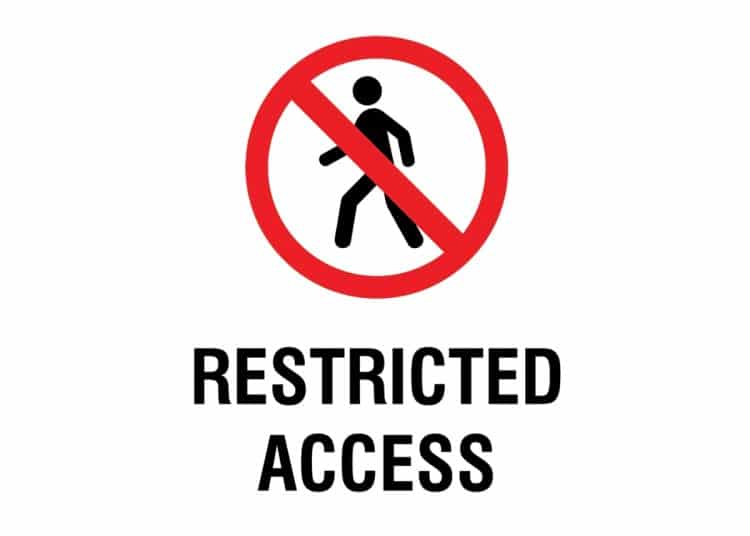 Road sign style image showing crossed out pedestrian and text saying Restricted Access Illustrating Access to Work scheme
