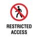 Road sign style image showing crossed out pedestrian and text saying Restricted Access Illustrating Access to Work scheme