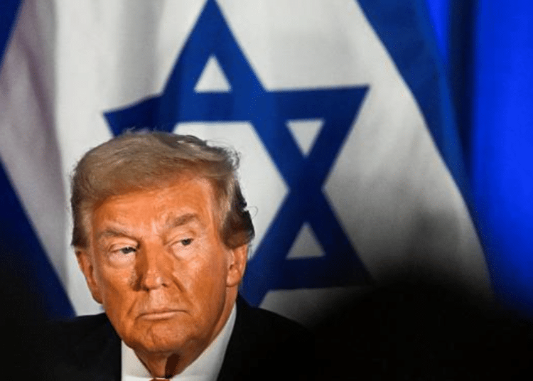 Trump pictured in front of an Israel flag