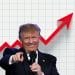 Composite image of Donald Trump in front of a red upward line graph. Illustrating bank profits and "Trumpflation"