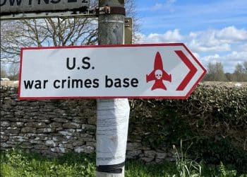 Sign to US war crimes base in Fairford