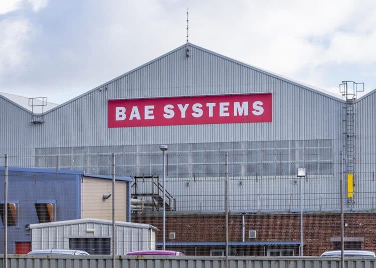 BAE Systems building in Samlesbury, Lancashire Pickets of arms factories