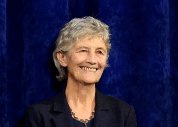 Catherine Connolly smiles to supporters after being elected as the new President of Ireland at Dublin Castle, Ireland, Saturday, Oct. 25, 2025.
