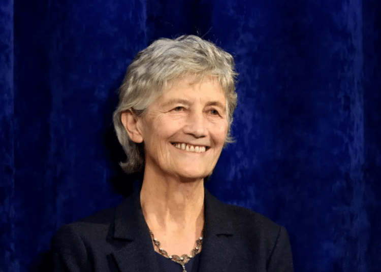 Catherine Connolly smiles to supporters after being elected as the new President of Ireland at Dublin Castle, Ireland, Saturday, Oct. 25, 2025.