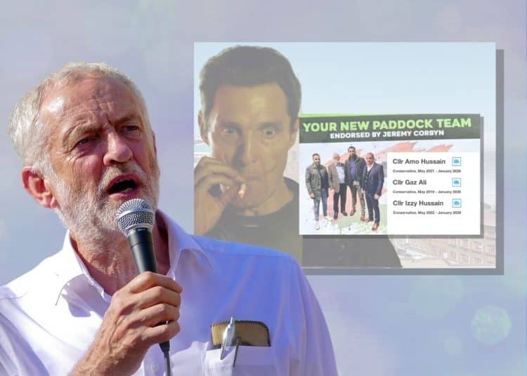 Jeremy Corbyn and a leaflet from councillors who claim Corbyn backed them