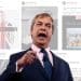 Nigel Farage in front of posts from a Reform candidate