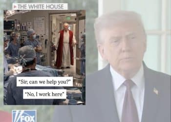 Donald Trump at the White House and a meme mocking him