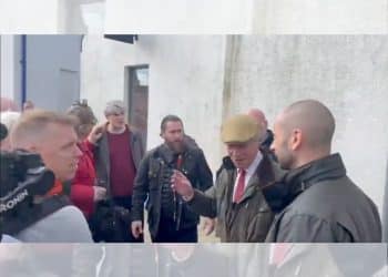 Farage being heckled in the Shetlands