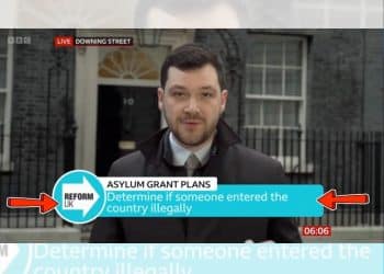 BBC report using the Reform logo and turquoise colouring