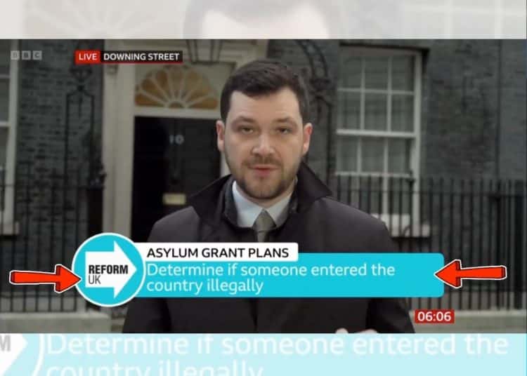 BBC report using the Reform logo and turquoise colouring
